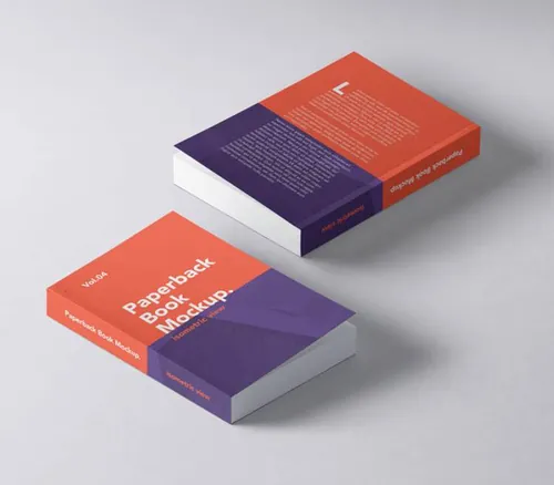 封面和封底等距平装psd书模型样机 Paperback Psd Book Mockup Vol5