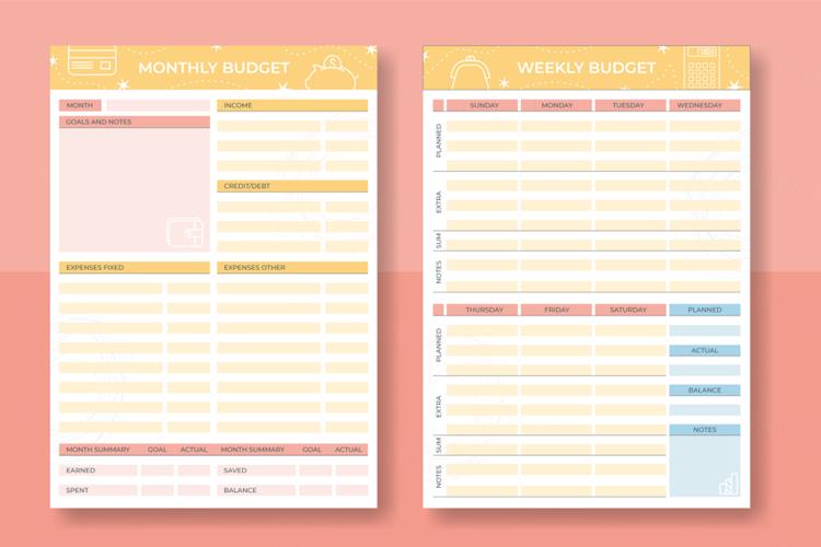 漂亮的粉色旅行假期规划日程表开学课程表学习复习计划表EPS矢