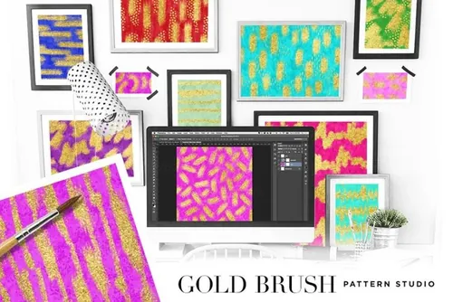 笔刷背景纹理图层样式 Gold Brush Pattern