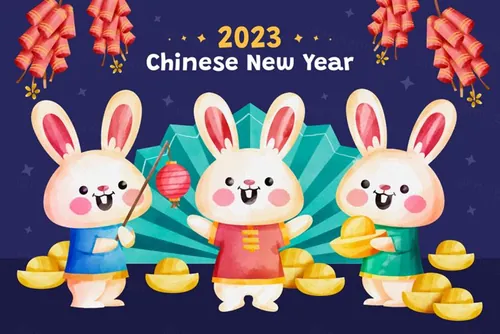 2023年中国新年兔年传统佳节海报水彩手绘插画素材合辑 Ch