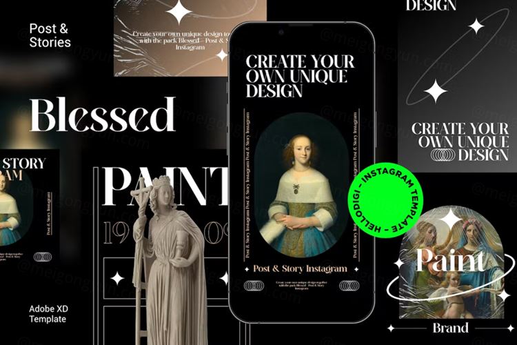 新复古酸性艺术Ins新媒体广告营销海报XD模板 Blesse