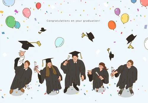 Team Spirit 韩国扁平化风格学校学生团队毕业庆祝仰视图AI矢量插画素材 ti013a22302