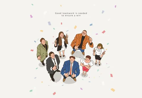 Team Spirit 韩国扁平化风格团队精神建设庆祝仰视图AI矢量插画素材 ti013a22301