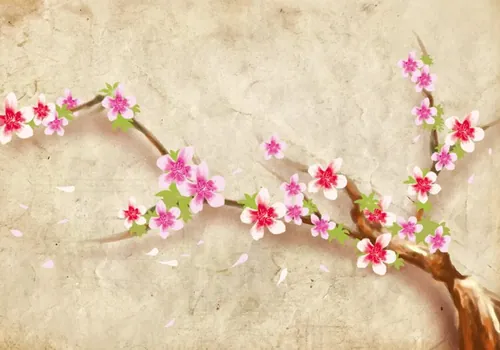 日式桃花矢量插图背景Japanese Style Peach Blossom Flower Background Vector