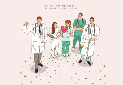 Team Spirit 韩国扁平化风格医护人员团队精神建设庆祝AI矢量插画素材 ti013a22306