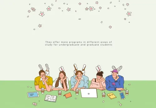 Team Spirit 韩国扁平化风格学生团队精神建设庆祝仰视图AI矢量插画素材 ti013a22308