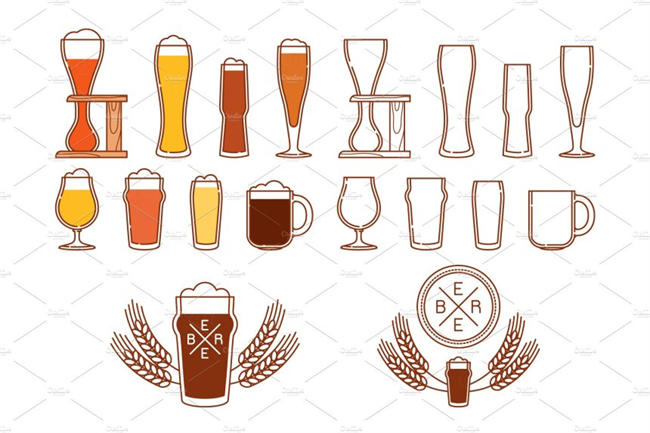 啤酒玻璃杯图标和LOGO Beer glasses icons