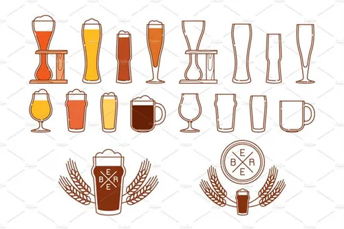 啤酒玻璃杯图标和LOGO Beer glasses icons