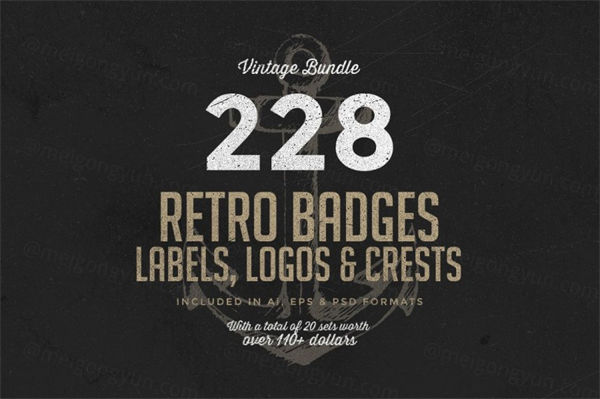 经典图形字体LOGO 228 Retro Badges Logos Bundle