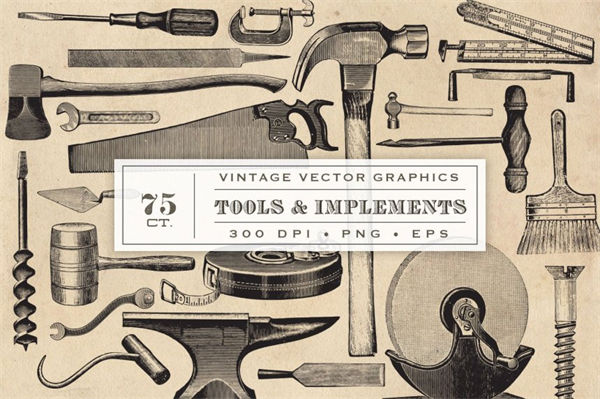 复古工具元素图形素材 Vintage Tool  Implement