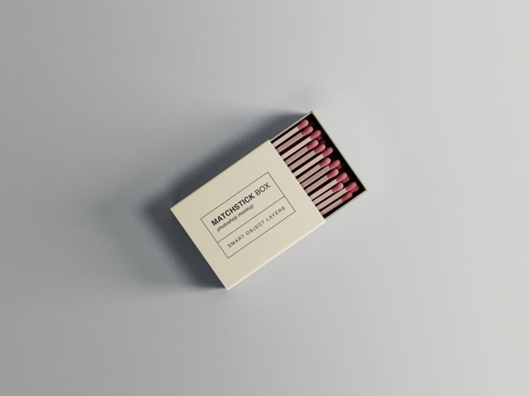 少见稀有的火柴盒包装设计VI样机展示模型 Matchstick Box Mockup
