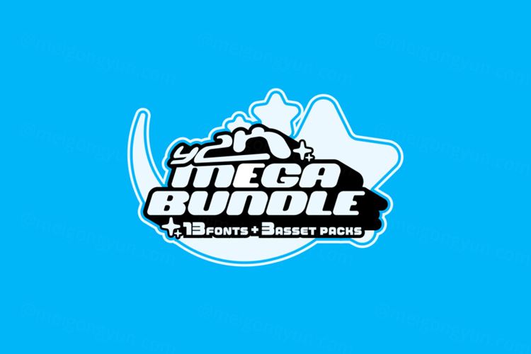 潮流Y2K千禧年复古可爱卡通徽标英文装饰字体超级合集包 Y2