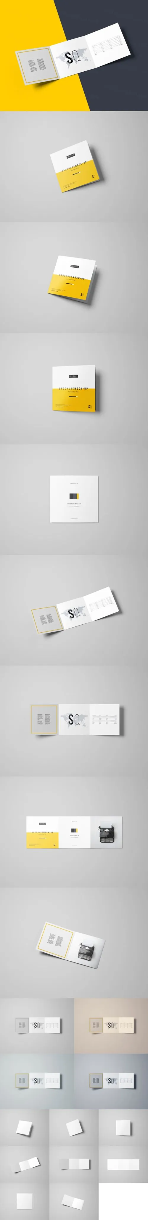 方形三折页册子展示样机PSD模版 Square Tri-Fold Brochure Mockup