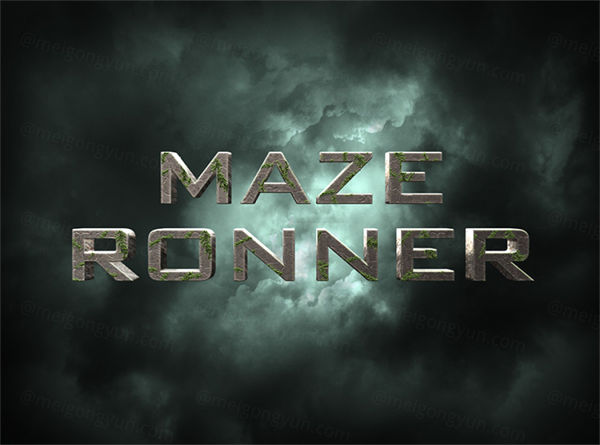 颓废质感PS特效字体样式智能模板Maze_Runner