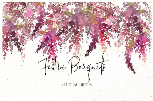 水彩花卉玫瑰花束插画素材 Festive-Bouquets-