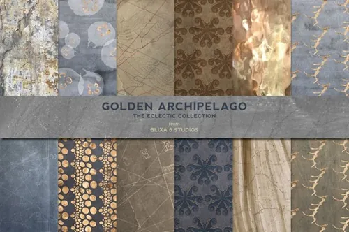 水彩烫金图案背景纹理 Golden Archipelago