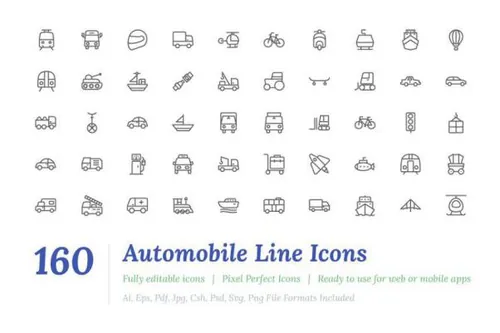 汽车线条图标下载 160 Automobile Line Icons