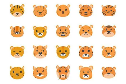 可爱的老虎矢量图标下载 35 Cute Tiger Faces Vector I