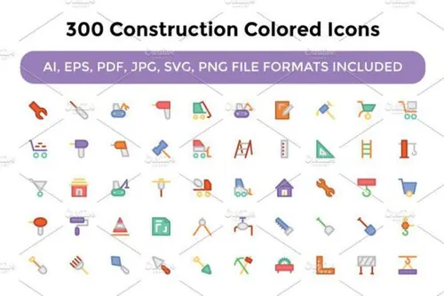 建筑彩色图标下载 300 Construction Colored Icons
