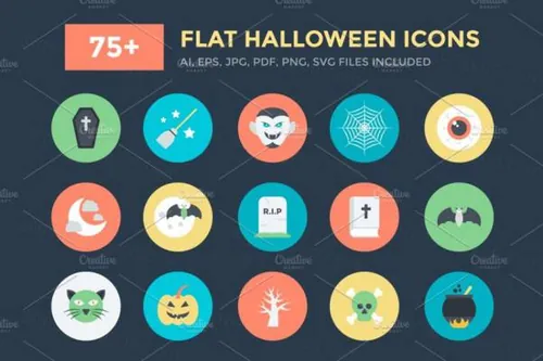 万圣节元素图标下载 75  Flat Halloween Icons