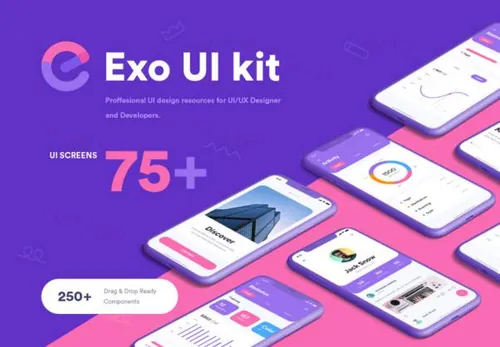 紫色APP移动程序UI界面设计素材 Exo UI kit