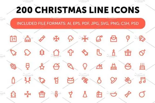 圣诞节图标下载 200 Christmas Line Icons