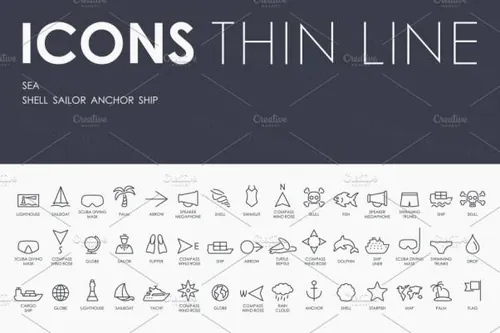 海洋元素icon图标下载 Sea thinline icons