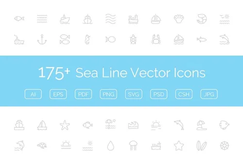 海洋元素矢量图标大全 175  Sea Line Vector Icons