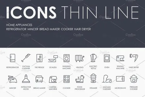 家电矢量图标大全 Home appliances thinline icons