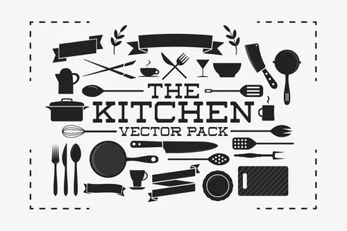 手绘食物餐具插图The Kitchen Vector Pack