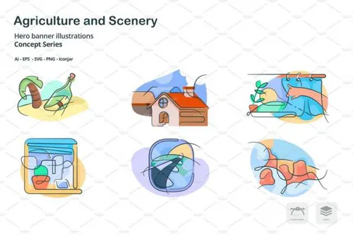 农业涂鸦图标下载 Agriculture Doodle Line Icons