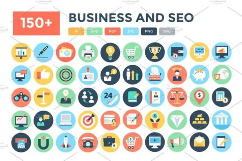 扁平化商业矢量图标设计 Flat Business and Seo Icons