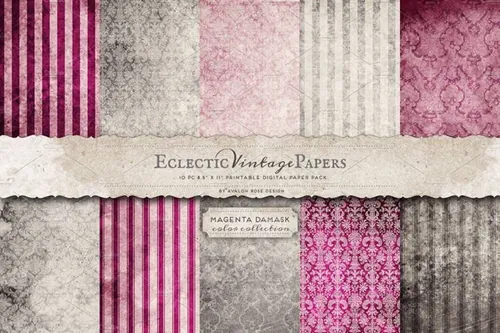 酒红锦缎背景纹理 Printable Papers Magenta Damask