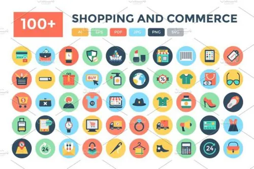 购物和商业图标大全 100  Flat Shopping and Commerc