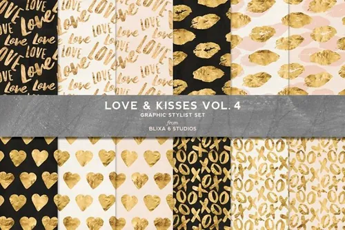 烫金LOVE爱心背景纹理 Love amp;amp; Kis