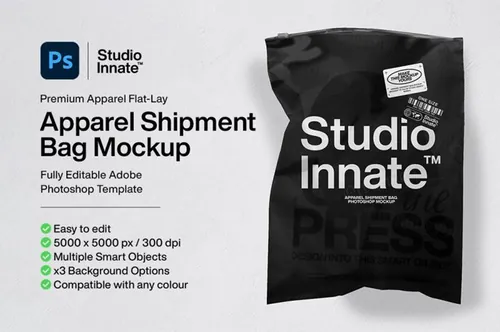 街头潮牌服饰拉链快递包装设计贴图样机模板 Apparel Shipment Bag Mockup
