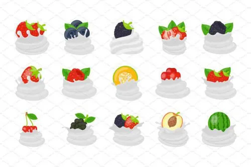 生日蛋糕矢量图标素材 25 Whipped Cream Fruit Flat I