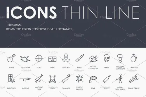 反恐矢量图标下载 Terrorism thinline icons
