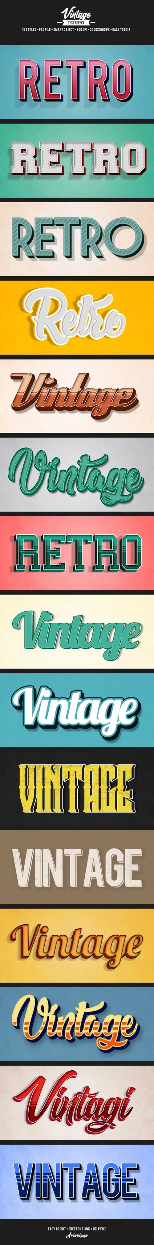 高端50年代60年代70年代3D立体vintage text effects