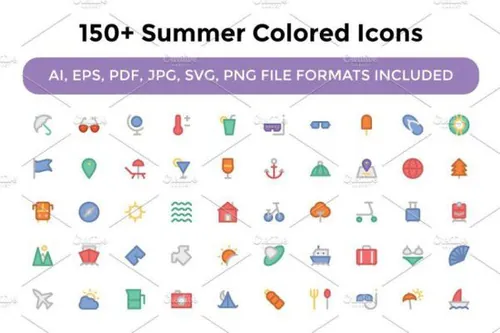 夏季矢量图标下载 150  Summer Colored Icons