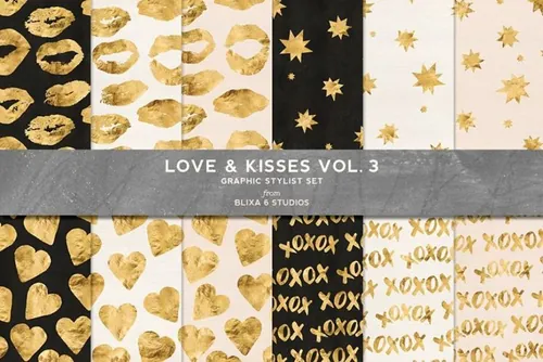 烫金爱心背景纹理 Love Kisses Warm Gold
