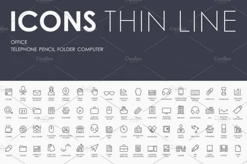 办公元素矢量图标设计 Office thinline icons