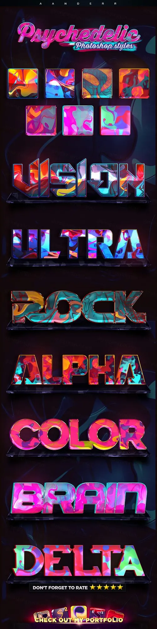 绚丽梦幻的3D立体效果Psychedelic Photoshop Styles