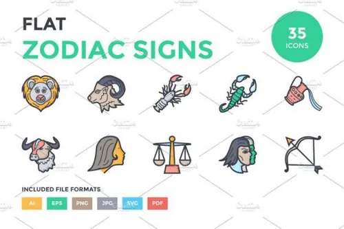 星座矢量图标素材 Flat Zodiac Signs Icons