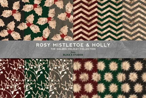 烫金圣诞背景纹理 Mistletoe  Holly Chri