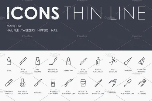 修甲工具矢量图标 Manicure thinline icons