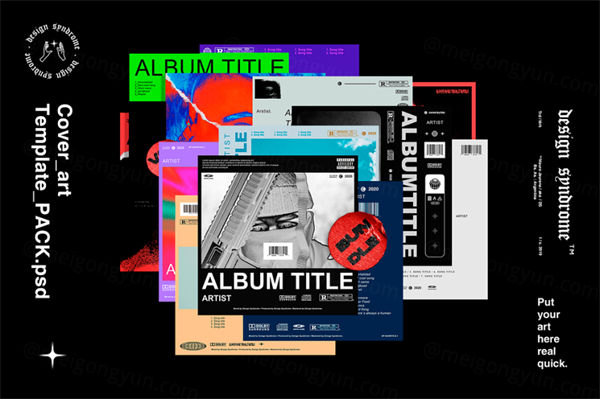 潮流酸性复古时尚摇滚音乐专辑CD封面设计PSD模板合辑 Cover Art Template Pack Bundle