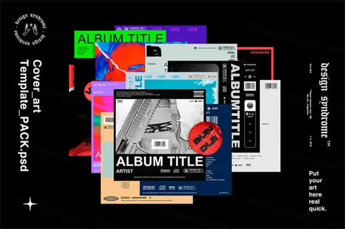 潮流酸性复古时尚摇滚音乐专辑CD封面设计PSD模板合辑 Cover Art Template Pack Bundle