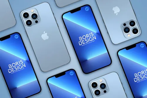 等距视角iPhone13最新苹果手机样机PSD模板免费下载 iPhone 13 Pro Max Mockup