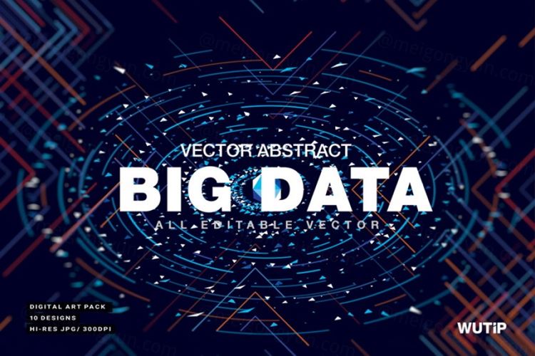 大数据科技感可视化矢量彩色线条抽象3D网络高清背景Big Data